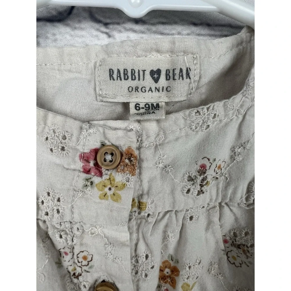 Rabbit Bear Organic‎ Cotton Baby Girl Top 6-9m Floral Eyelet Ruffle Flutter